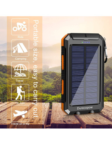 Cargador Solar Power Bank 20000mAh Impermeable Naranja