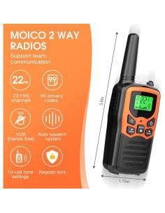 Walkie Talkies MOICO T5 Naranja 2 Paquete 22 Canales 2