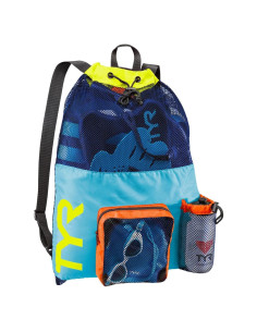 Mochila TYR Big Mesh Mummy 40L Azul/Amarillo para natación