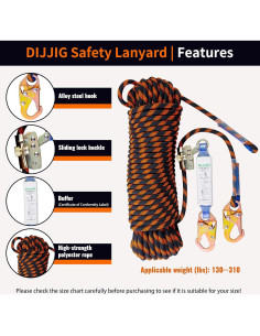 Arnés de Seguridad DIJJIG 150 pies con Absorbedor de Choque 2