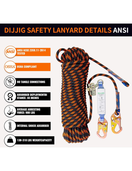 Arnés de Seguridad DIJJIG 150 pies con Absorbedor de Choque