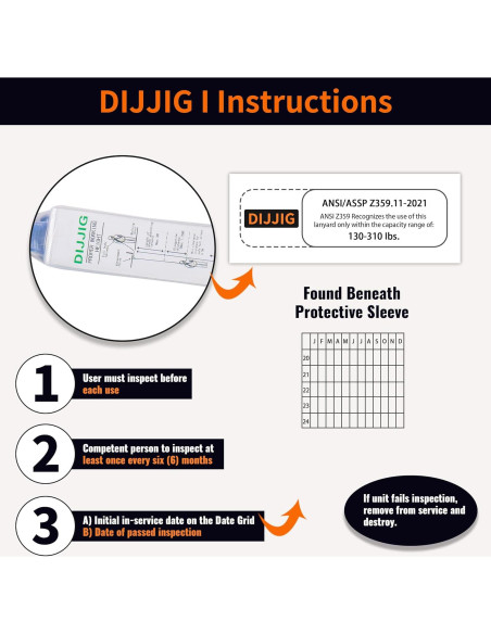 Arnés de Seguridad DIJJIG 150 pies con Absorbedor de Choque