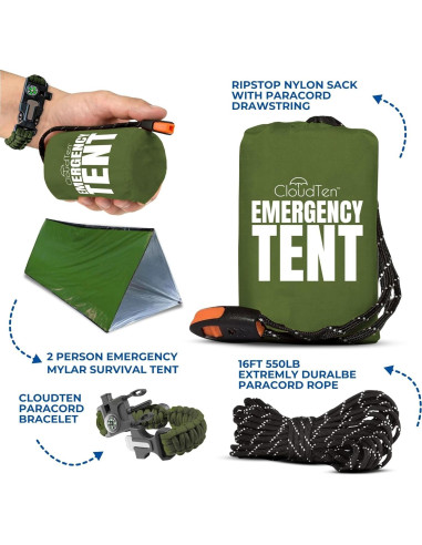 Tienda de Supervivencia CloudTen para 2 Personas - Ligera y Portátil