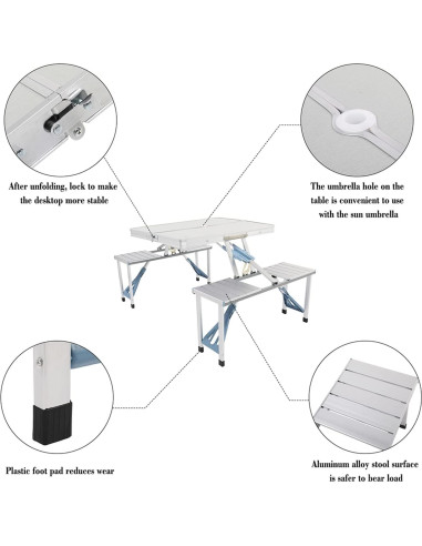 Mesa de Picnic Plegable Outvita Azul para 4 Personas