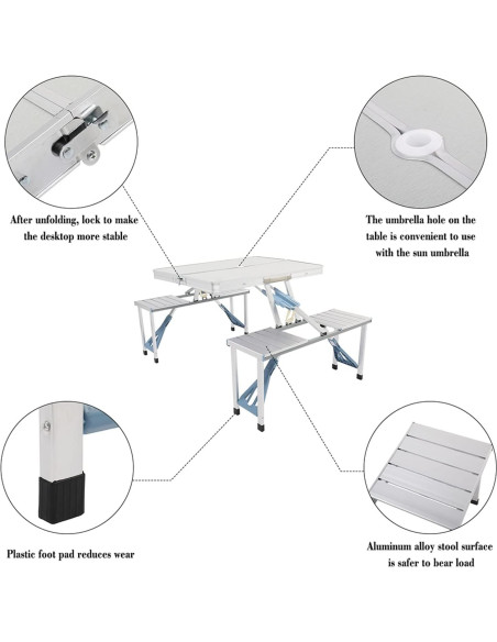Mesa de Picnic Plegable Outvita Azul para 4 Personas