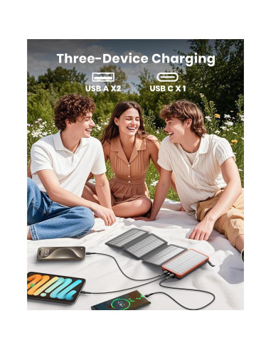 Cargador Solar Hiluckey 25000mAh con 4 Paneles Solares