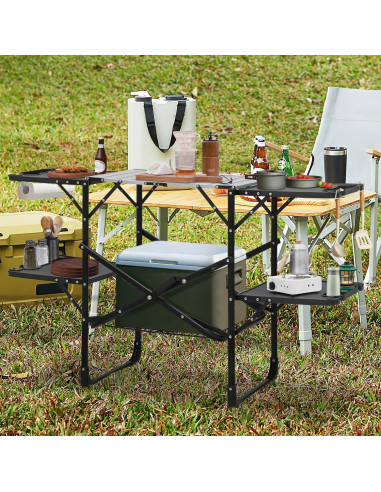 Mesa de Cocina Plegable Athena 132 cm con 4 Mesas Laterales