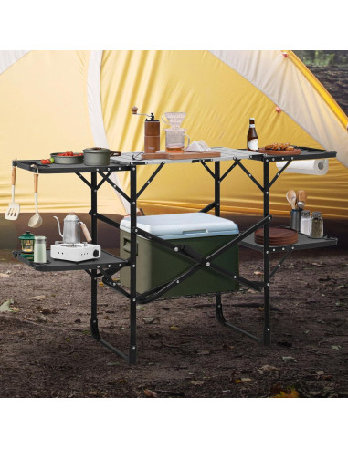 Mesa de Cocina Plegable Athena 132 cm con 4 Mesas Laterales