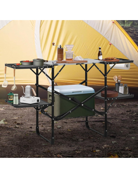 Mesa de Cocina Plegable Athena 132 cm con 4 Mesas Laterales