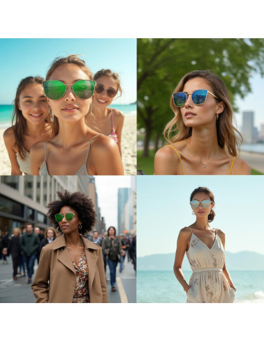 Gafas de sol estilo gato UV400 con lentes espejados - Azul