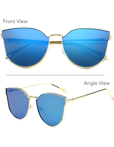 Gafas de sol estilo gato UV400 con lentes espejados - Azul