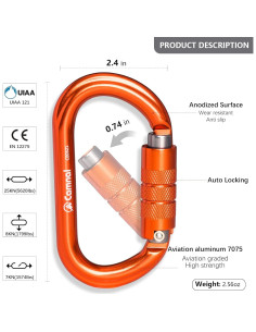 Mosquetón Ovalado CAMNAL KH-K9946 25kN Ligero para Escalada 2