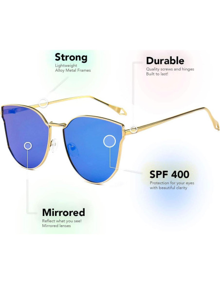 Gafas de sol estilo gato UV400 con lentes espejados - Azul