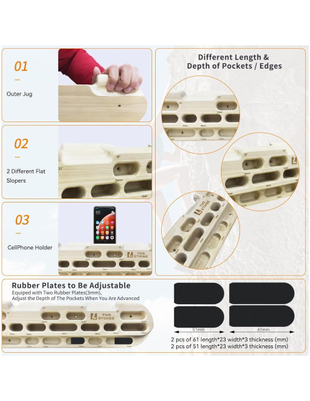 Hangboard TWO STONES para Escalada y Entrenamiento de Fuerza