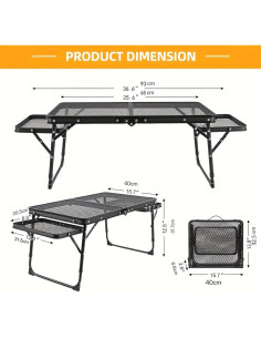Mesa de Camping Plegable EWOVUV 01 Ajustable Negra 2