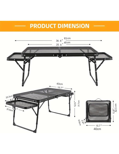 Mesa de Camping Plegable EWOVUV 01 Ajustable Negra