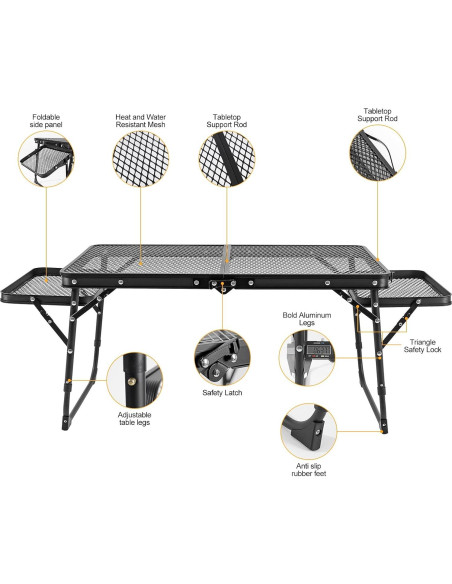 Mesa de Camping Plegable EWOVUV 01 Ajustable Negra