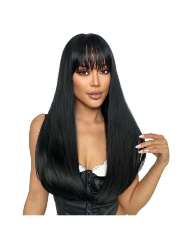 Peluca Negra Larga SUKRI 55.88 cm con Flequillo Sintética