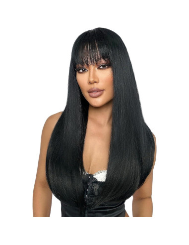 Peluca Negra Larga SUKRI 55.88 cm con Flequillo Sintética