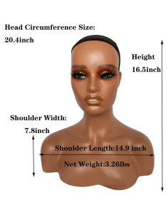 Cabeza de maniquí femenino PVC con maquillaje y soporte 2