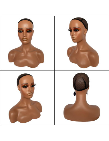 Cabeza de maniquí femenino PVC con maquillaje y soporte