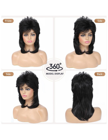 Peluca Mullet Negra Airhostess 45.72 cm para Fiesta