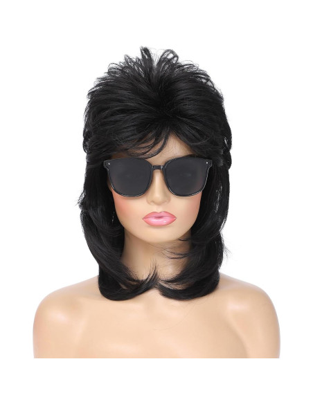 Peluca Mullet Negra Airhostess 45.72 cm para Fiesta