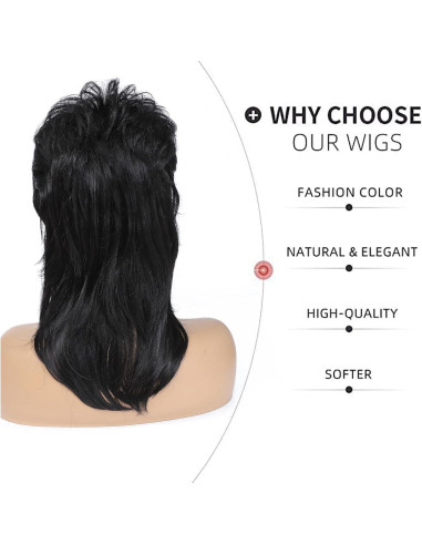 Peluca Mullet Negra Airhostess 45.72 cm para Fiesta