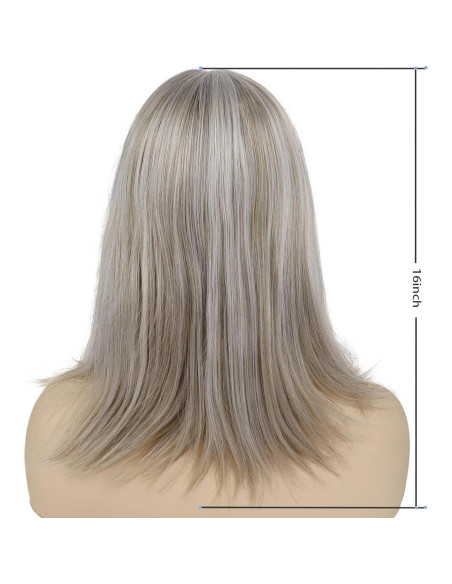 Peluca Sintética GNIMEGIL Gris Ceniza con Flequillo