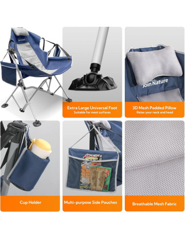 Silla de Camping Colgante HTD060 Azul Plegable y Ajustable