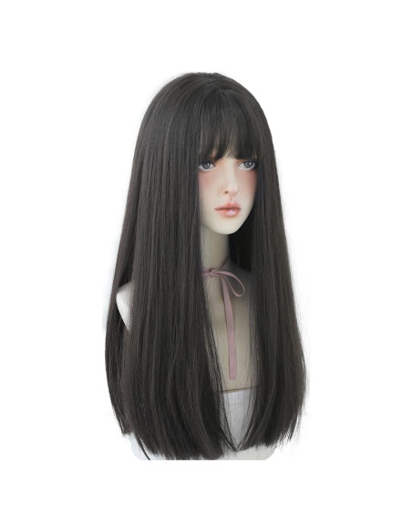 Peluca Sintética Negra URCGTSA 55.88 cm Larga con Flequillo