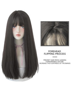 Peluca Sintética Negra URCGTSA 55.88 cm Larga con Flequillo 2