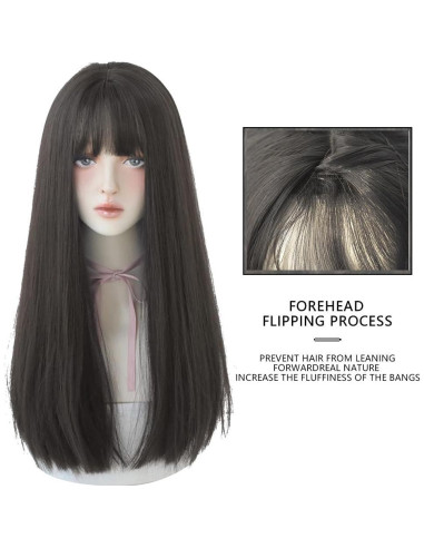 Peluca Sintética Negra URCGTSA 55.88 cm Larga con Flequillo