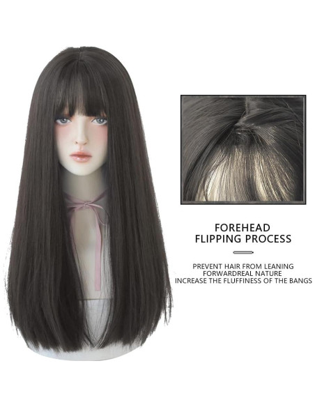 Peluca Sintética Negra URCGTSA 55.88 cm Larga con Flequillo