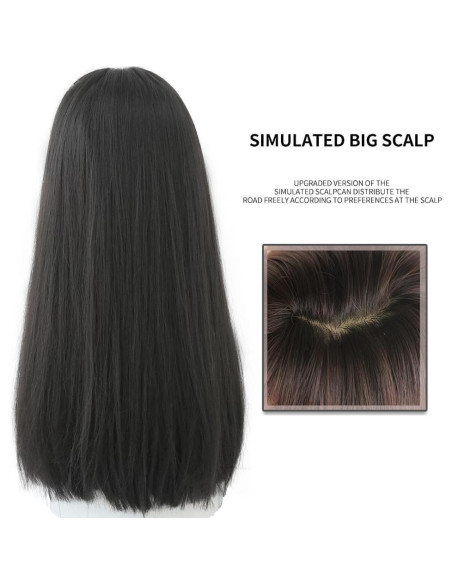 Peluca Sintética Negra URCGTSA 55.88 cm Larga con Flequillo