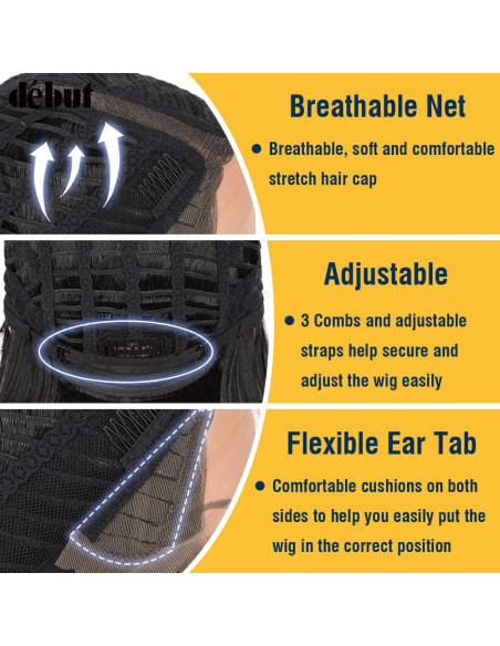 Peluca Bob DÉBUT 24 cm Encaje Frontal Sintético Color 1B