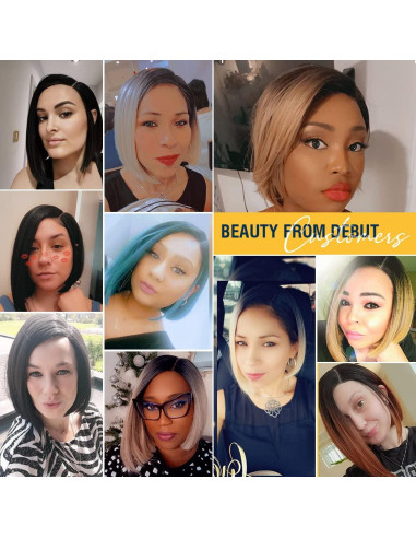 Peluca Bob DÉBUT 24 cm Encaje Frontal Sintético Color 1B