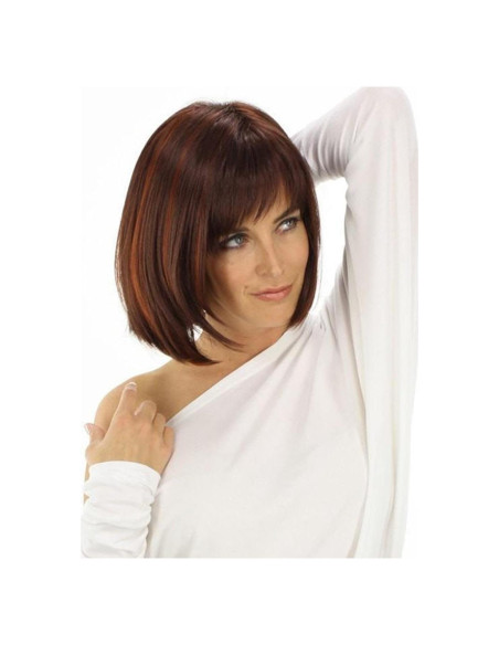 Peluca Bob Corto Burdeos con Mechas Rojas y Flequillo