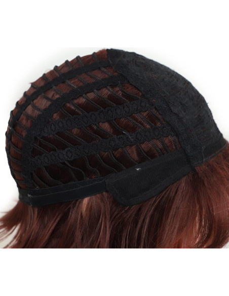 Peluca Bob Corto Burdeos con Mechas Rojas y Flequillo