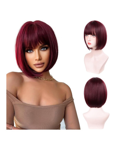 Peluca Bob Burdeos Aida Ble Sintética Corta para Mujeres