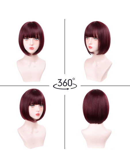 Peluca Bob Burdeos Aida Ble Sintética Corta para Mujeres