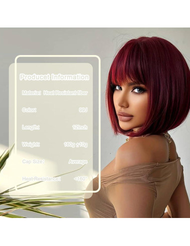 Peluca Bob Burdeos Aida Ble Sintética Corta para Mujeres