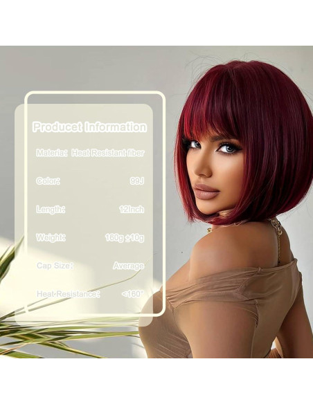 Peluca Bob Burdeos Aida Ble Sintética Corta para Mujeres