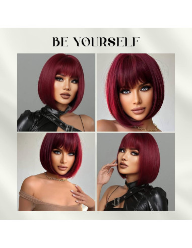 Peluca Bob Burdeos Aida Ble Sintética Corta para Mujeres