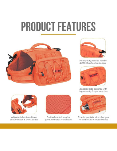 Mochila Táctica para Perros OneTigris Grande Naranja