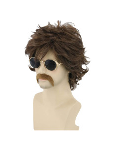 Peluca Hombre Retro Castaña 70s + Gorro y Barba