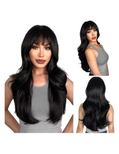 Peluca Negra Larga N NAYASA con Flequillo 61 cm Sintética