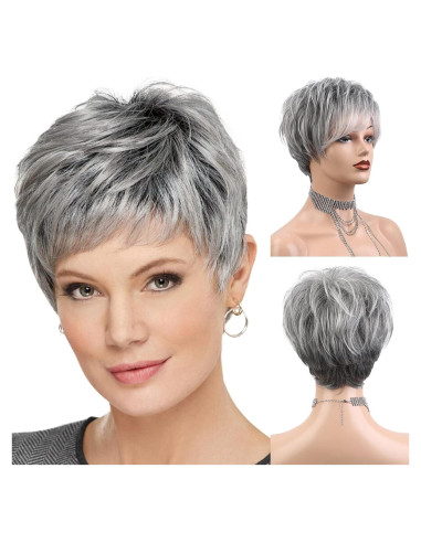 Peluca Corta Gris HAIRCUBE Corte Pixie Cabello Humano