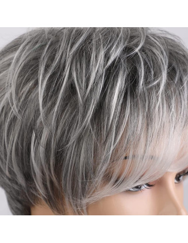 Peluca Corta Gris HAIRCUBE Corte Pixie Cabello Humano