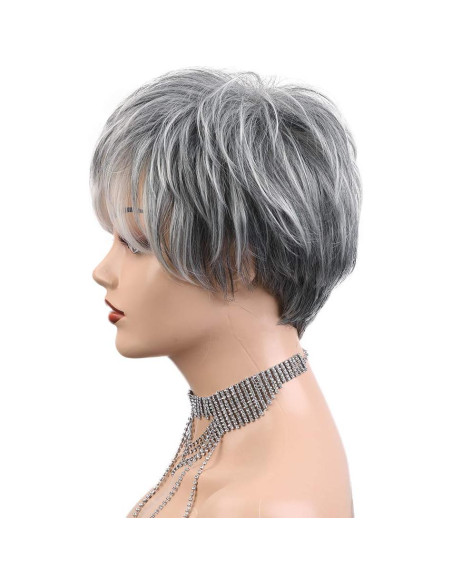 Peluca Corta Gris HAIRCUBE Corte Pixie Cabello Humano